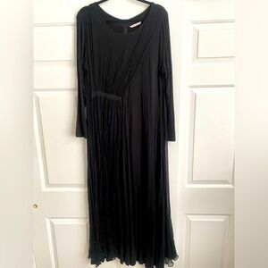 Soft Surroundings Black Jersey Long Sleeve Maxi Dress With Silk Pannels Size XL